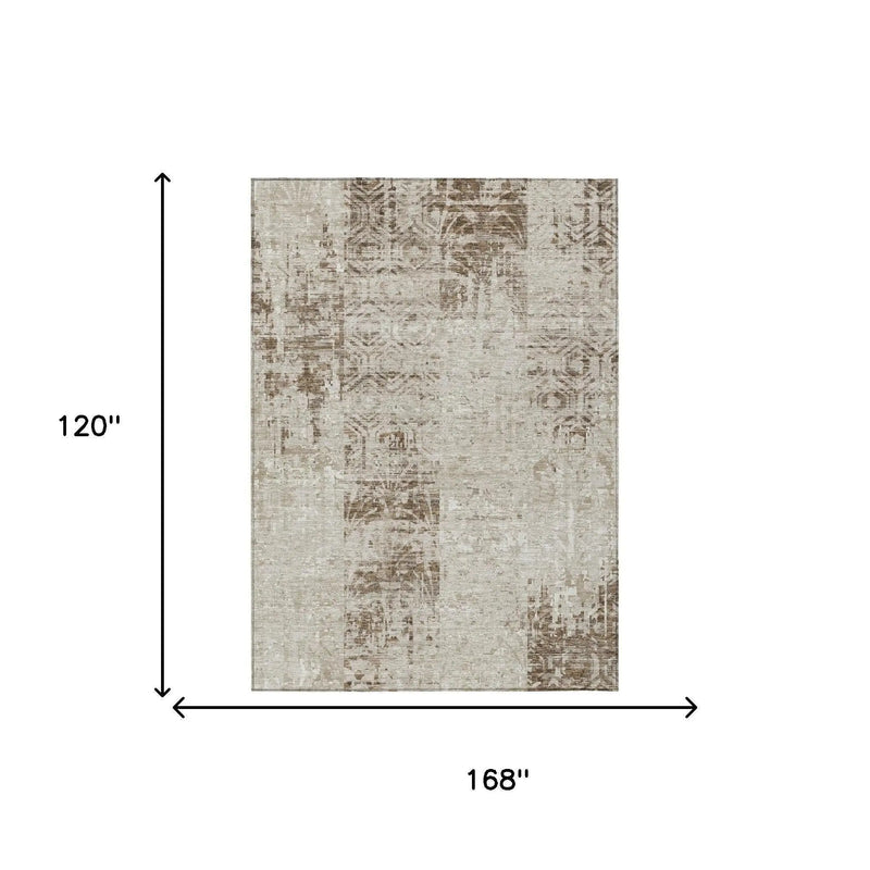 10' X 14' Beige And Brown Abstract Washable Indoor Outdoor Area Rug Homeroots Outdoor
