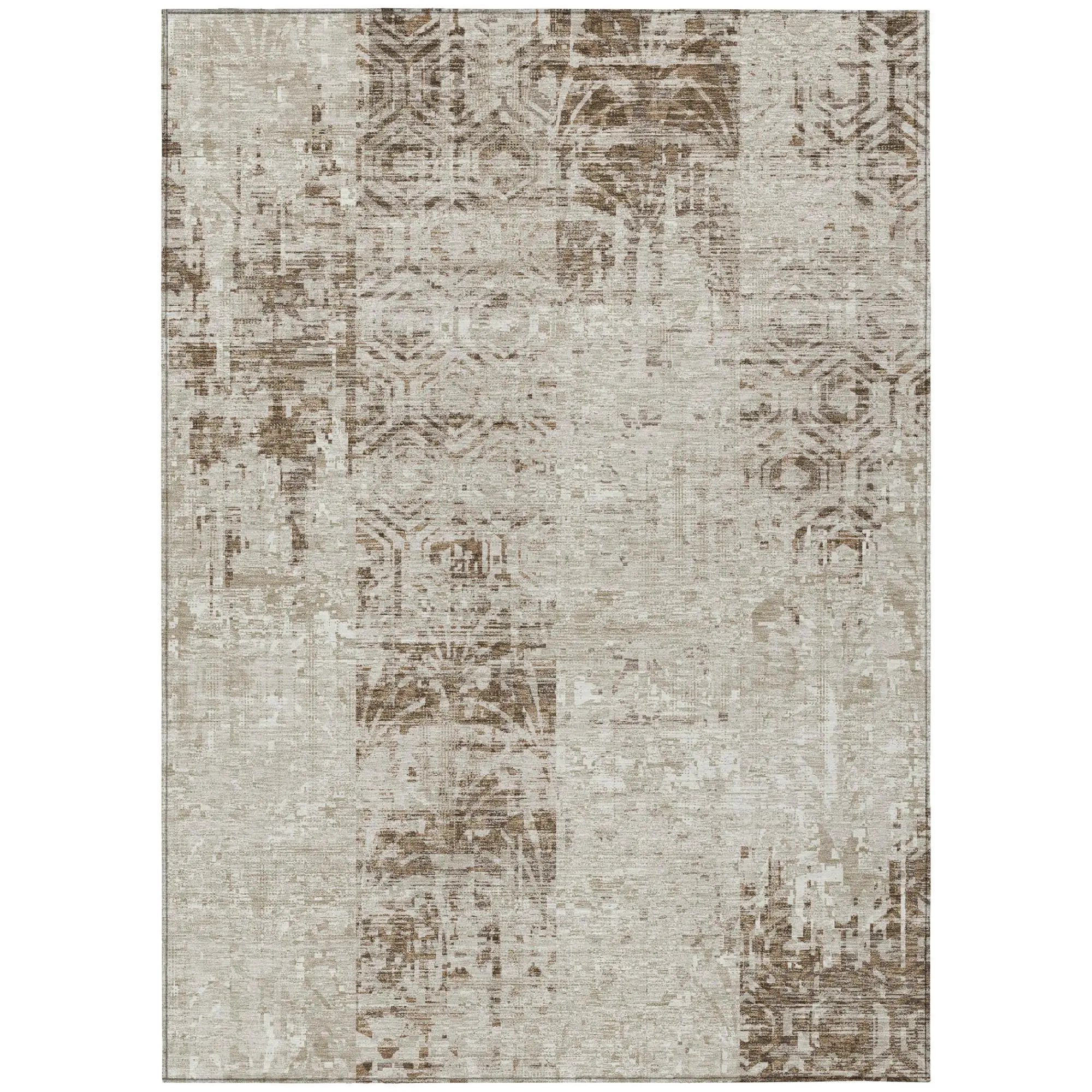 10' X 14' Beige And Brown Abstract Washable Indoor Outdoor Area Rug Homeroots Outdoor