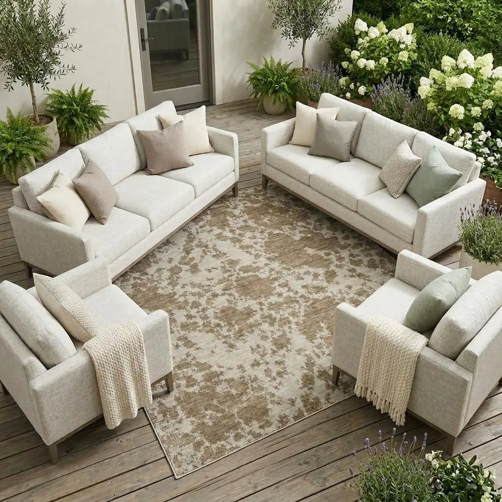 10' X 14' Beige And Brown Abstract Washable Indoor Outdoor Area Rug Homeroots Outdoor