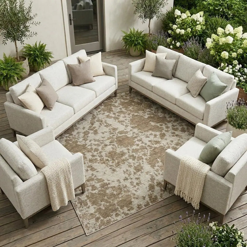10' X 14' Beige And Brown Abstract Washable Indoor Outdoor Area Rug Homeroots Outdoor
