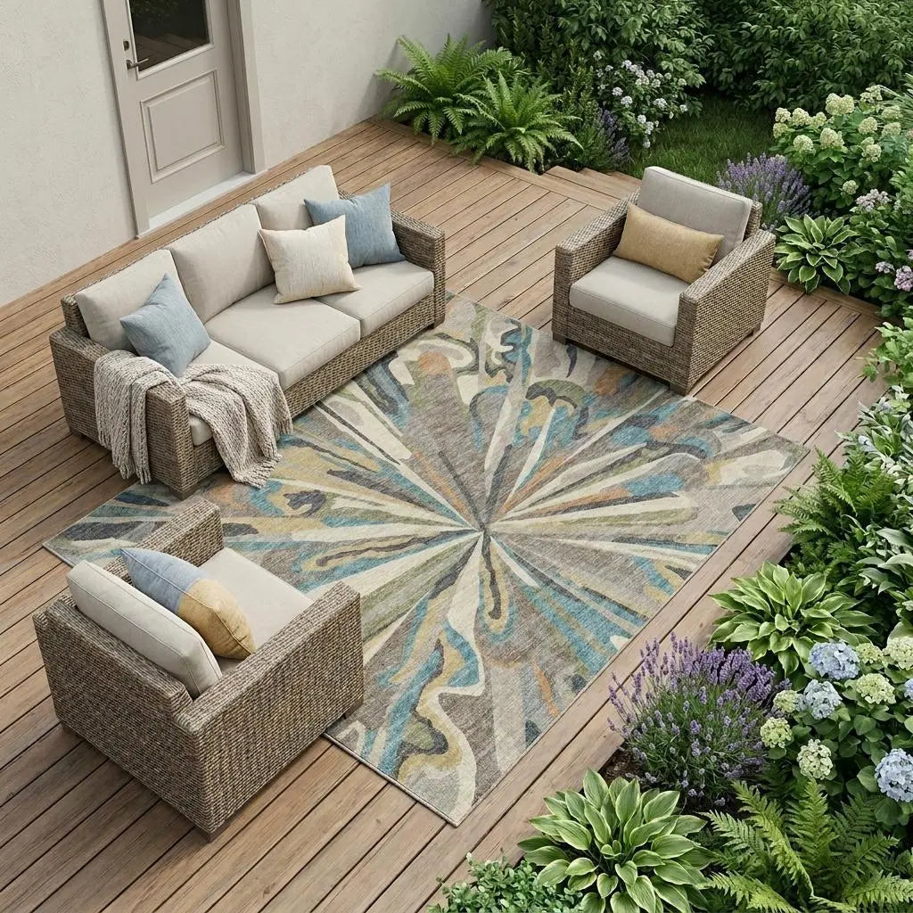 10' X 14' Beige And Brown Abstract Washable Indoor Outdoor Area Rug Homeroots Outdoor