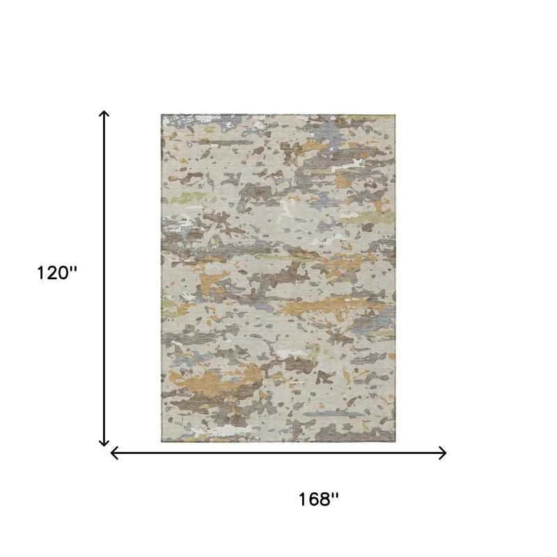 10' X 14' Beige And Brown Abstract Washable Indoor Outdoor Area Rug Homeroots Outdoor