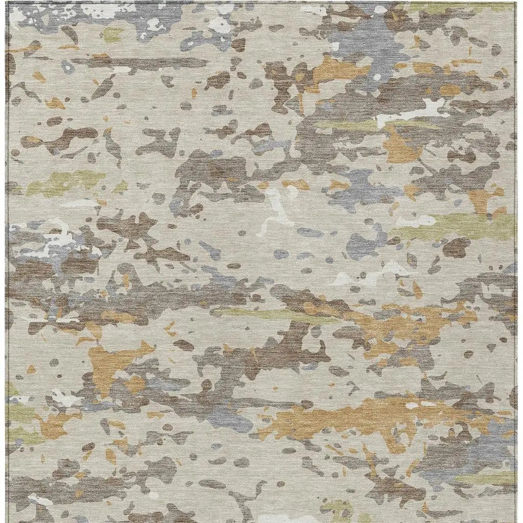 10' X 14' Beige And Brown Abstract Washable Indoor Outdoor Area Rug Homeroots Outdoor