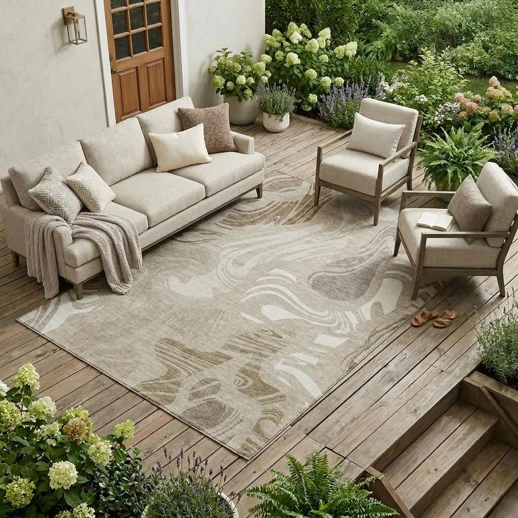 10' X 14' Beige And Brown Abstract Washable Indoor Outdoor Area Rug Homeroots Outdoor