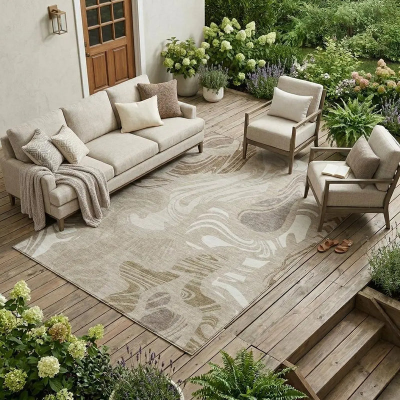 10' X 14' Beige And Brown Abstract Washable Indoor Outdoor Area Rug Homeroots Outdoor