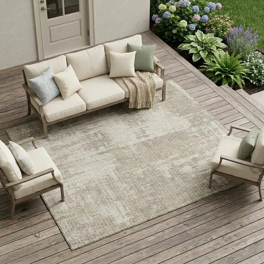 10' X 14' Beige And Brown Abstract Washable Indoor Outdoor Area Rug Homeroots Outdoor