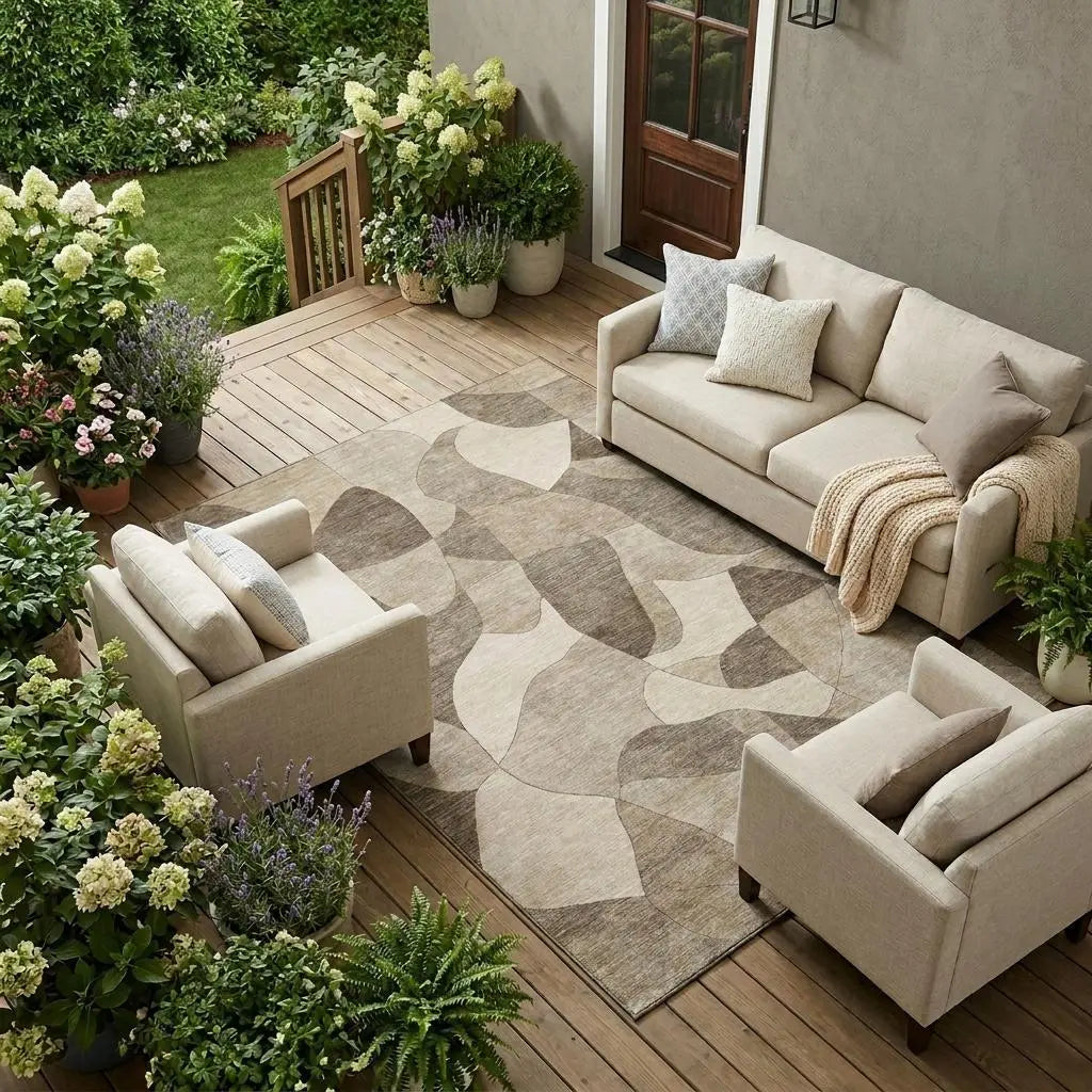 10' X 14' Beige And Brown Abstract Washable Indoor Outdoor Area Rug Homeroots Outdoor