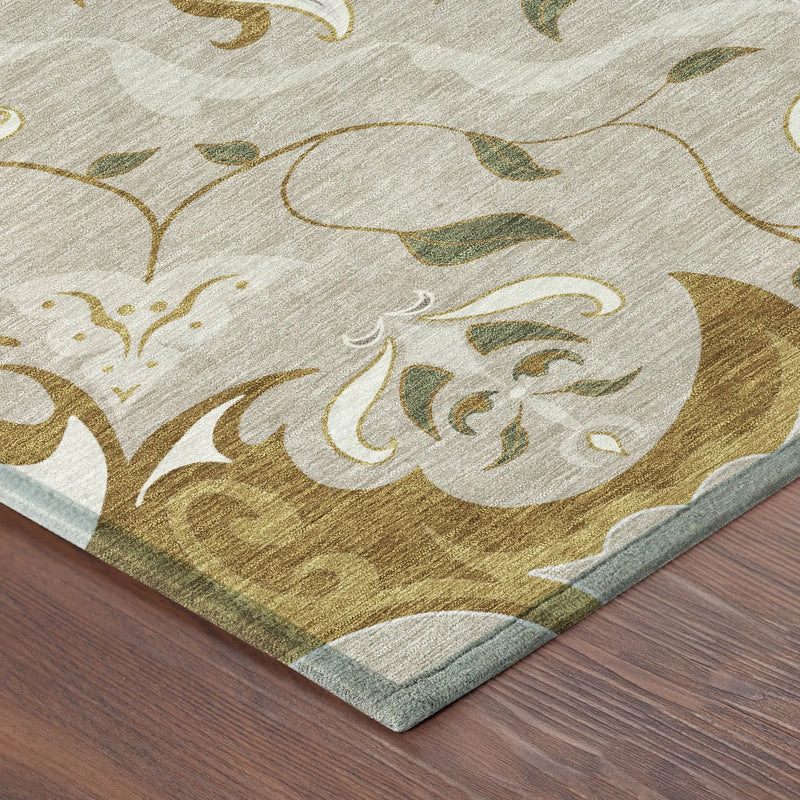 10' X 14' Beige And Brown Damask Washable Indoor Outdoor Area Rug Homeroots Outdoor