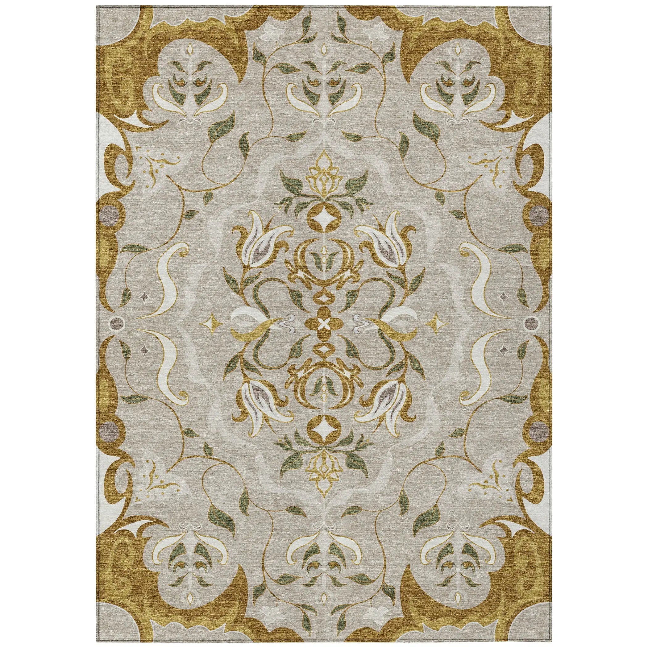 10' X 14' Beige And Brown Damask Washable Indoor Outdoor Area Rug Homeroots Outdoor