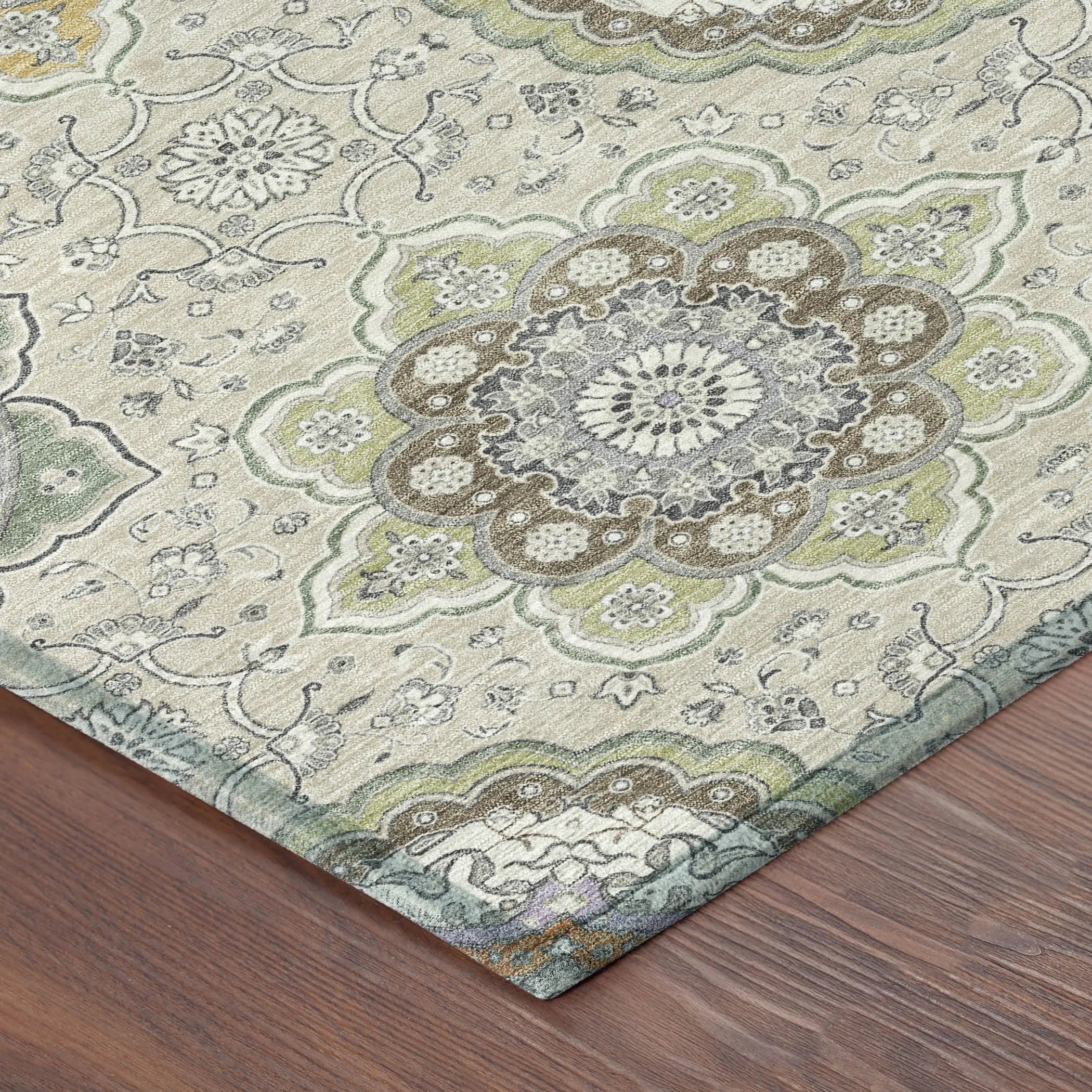 10' X 14' Beige And Brown Floral Medallion Washable Indoor Outdoor Area Rug Homeroots Outdoor