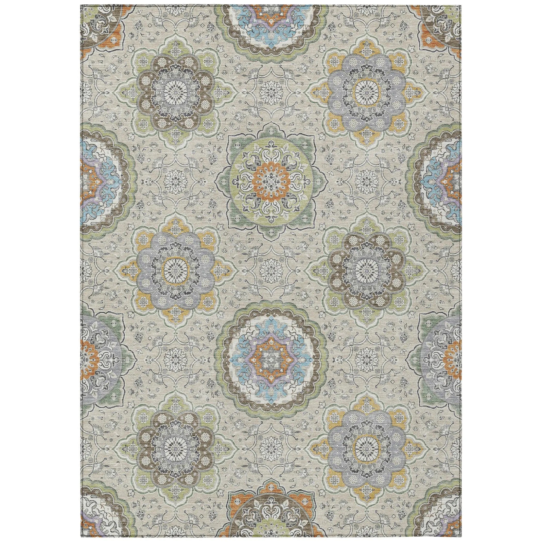 10' X 14' Beige And Brown Floral Medallion Washable Indoor Outdoor Area Rug Homeroots Outdoor