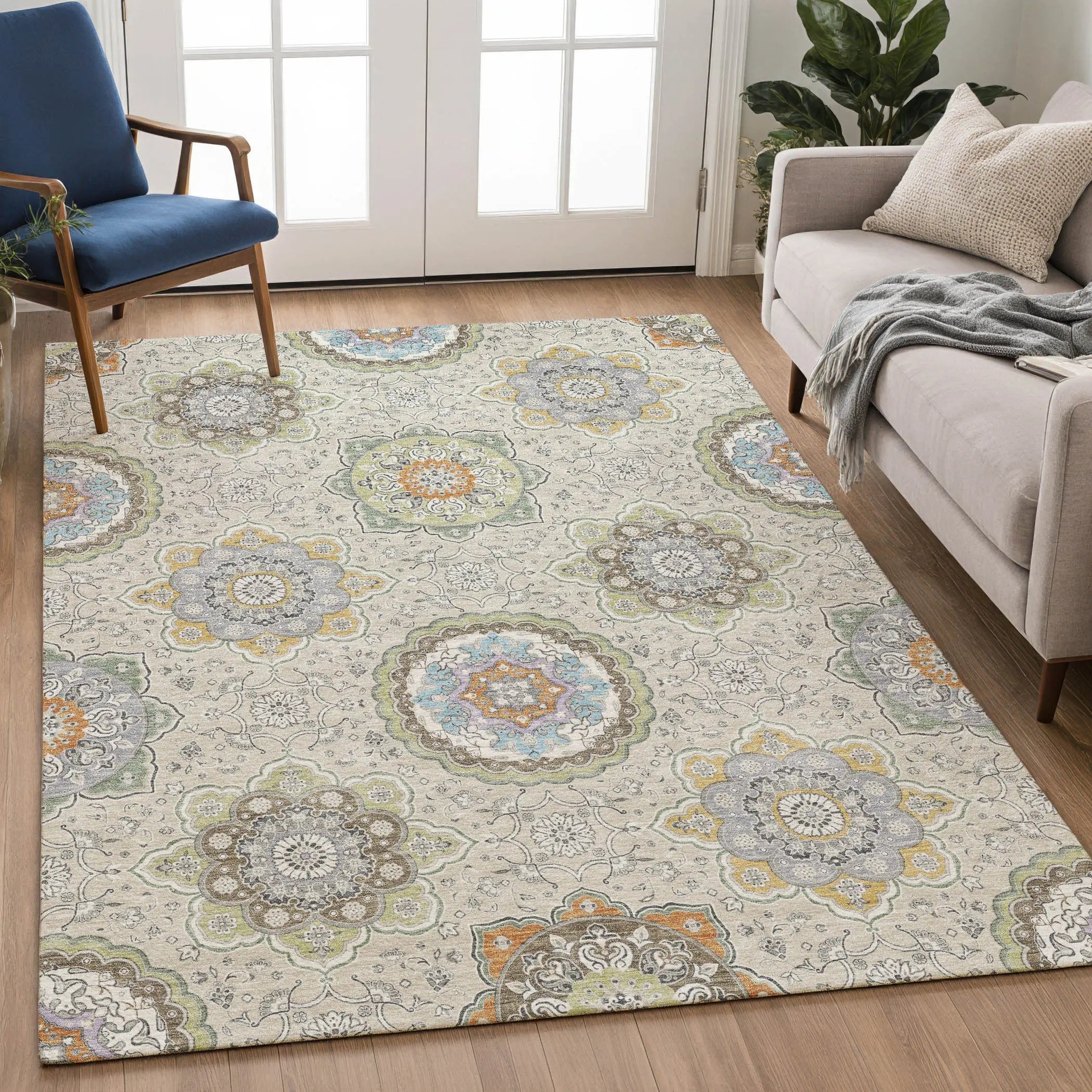10' X 14' Beige And Brown Floral Medallion Washable Indoor Outdoor Area Rug Homeroots Outdoor