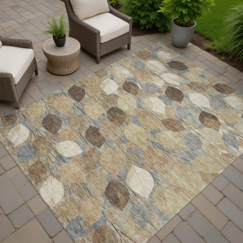 10' X 14' Beige And Brown Floral Washable Indoor Outdoor Area Rug Homeroots Outdoor