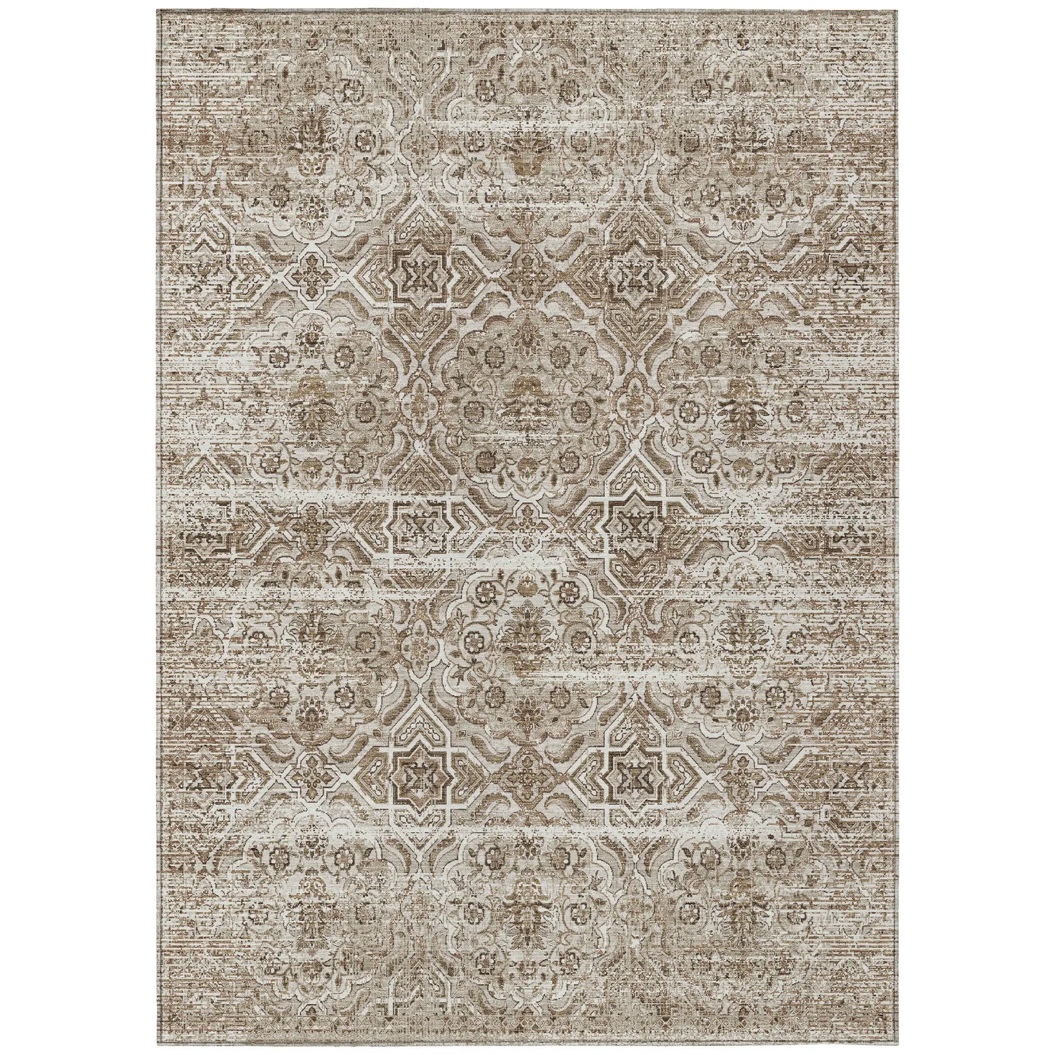 10' X 14' Beige And Brown Floral Washable Indoor Outdoor Area Rug Homeroots Outdoor