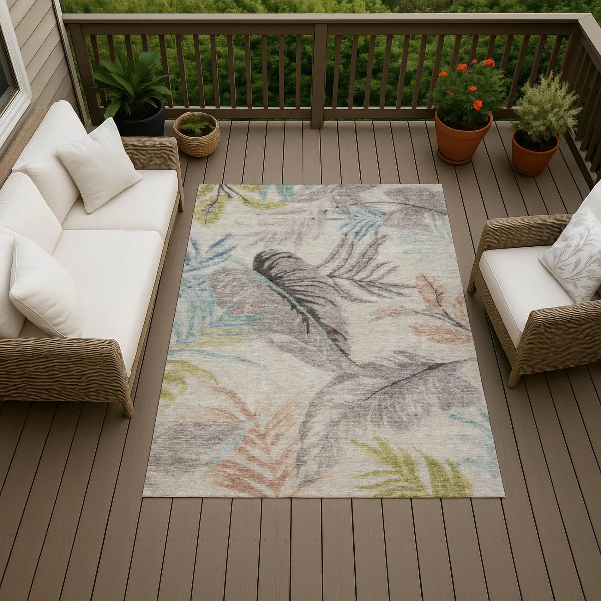 10' X 14' Beige And Brown Floral Washable Indoor Outdoor Area Rug Homeroots Outdoor