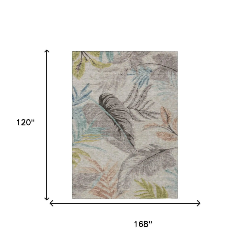 10' X 14' Beige And Brown Floral Washable Indoor Outdoor Area Rug Homeroots Outdoor