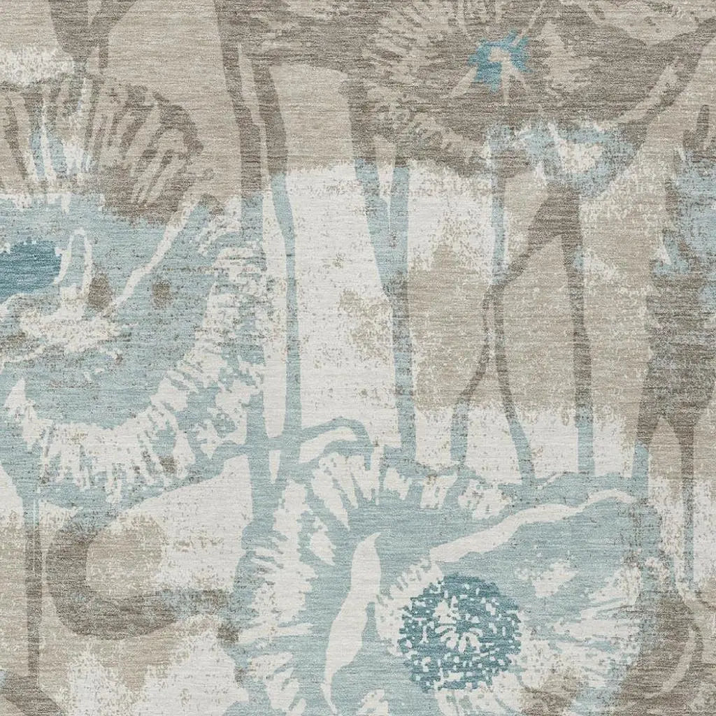 10' X 14' Beige And Brown Floral Washable Indoor Outdoor Area Rug Homeroots Outdoor