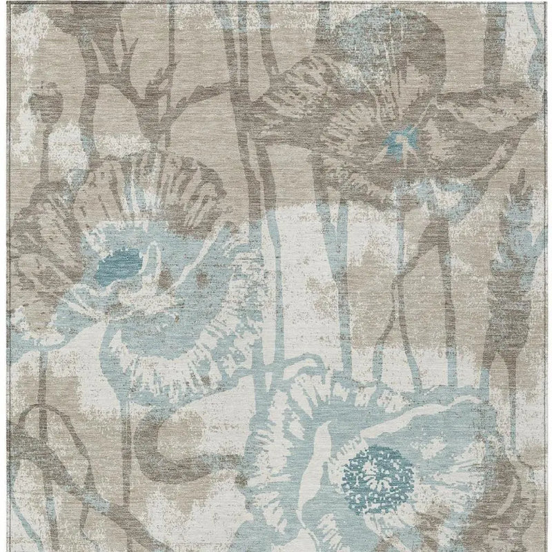 10' X 14' Beige And Brown Floral Washable Indoor Outdoor Area Rug Homeroots Outdoor