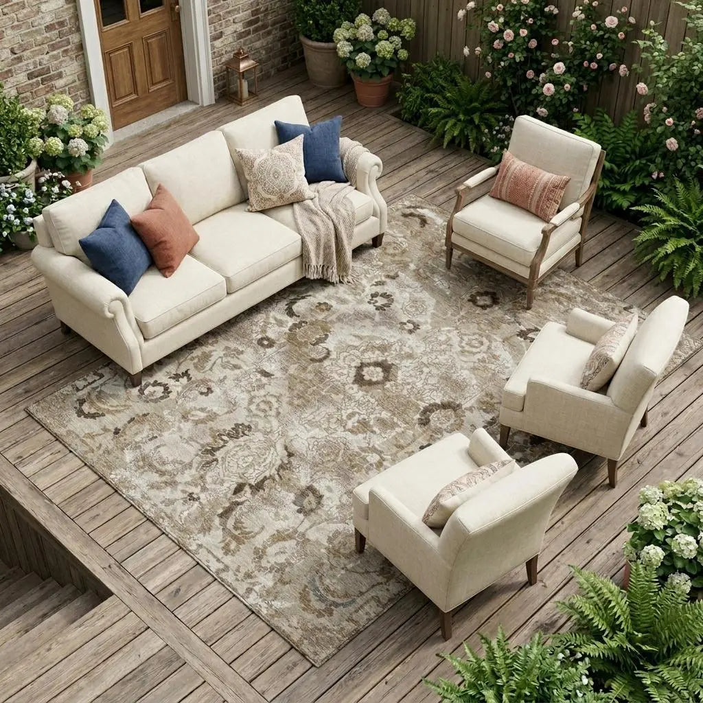 10' X 14' Beige And Brown Floral Washable Indoor Outdoor Area Rug Homeroots Outdoor