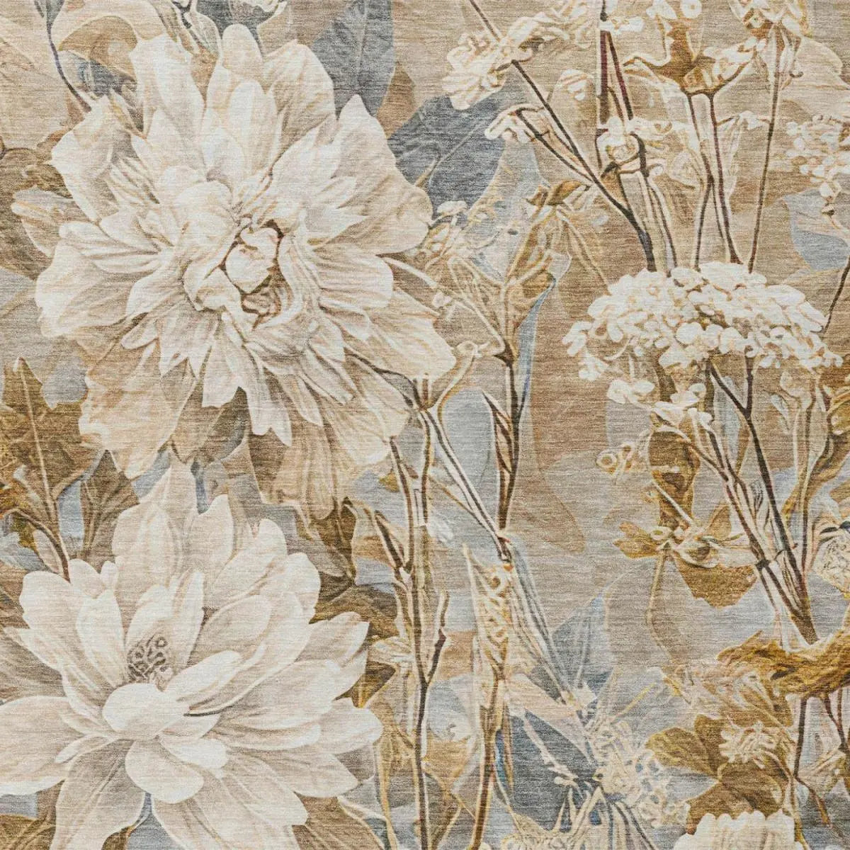 10' X 14' Beige And Brown Floral Washable Indoor Outdoor Area Rug Homeroots Outdoor