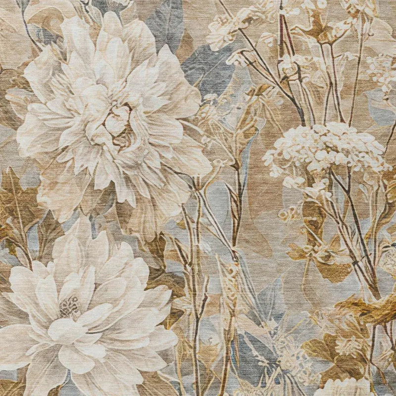 10' X 14' Beige And Brown Floral Washable Indoor Outdoor Area Rug Homeroots Outdoor
