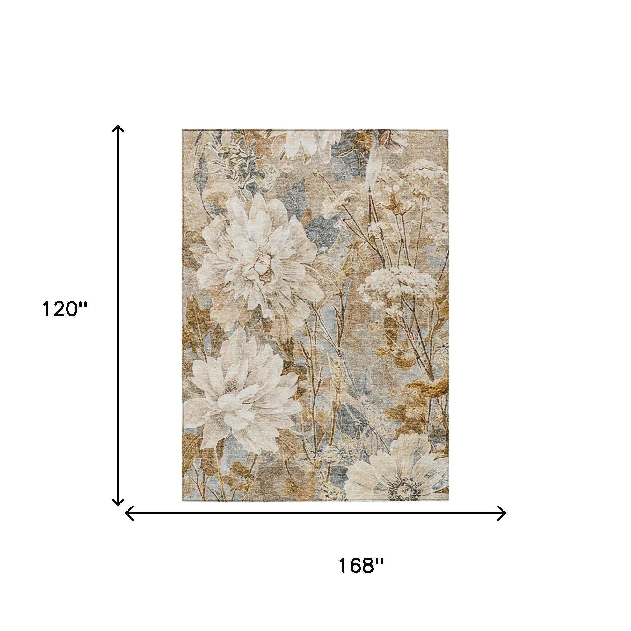 10' X 14' Beige And Brown Floral Washable Indoor Outdoor Area Rug Homeroots Outdoor