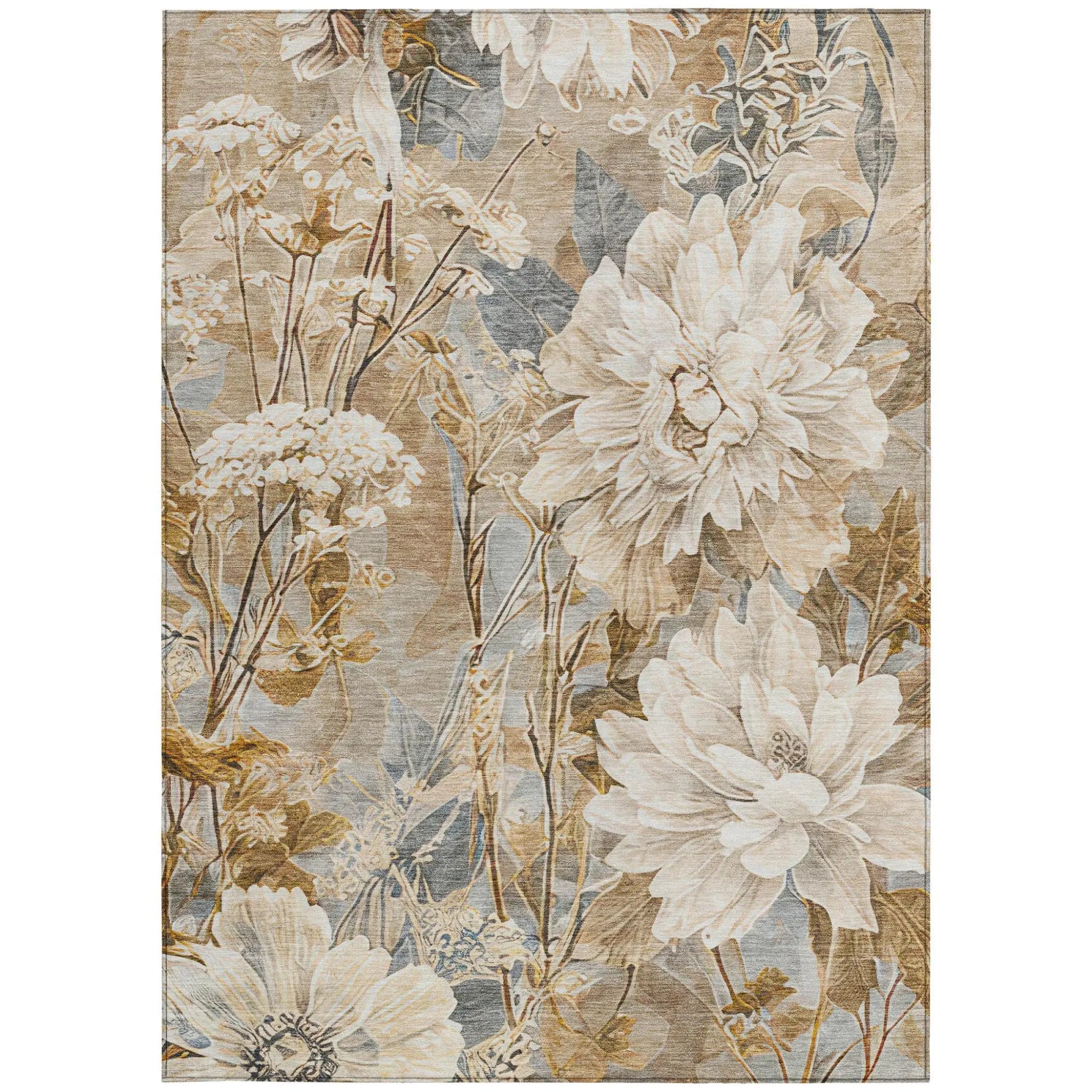10' X 14' Beige And Brown Floral Washable Indoor Outdoor Area Rug Homeroots Outdoor