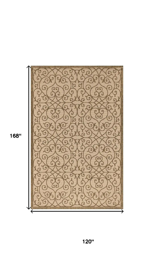 10' X 14' Beige And Brown Geometric Indoor Outdoor Area Rug Homeroots Outdoor