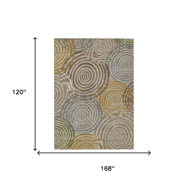 10' X 14' Beige And Brown Geometric Washable Indoor Outdoor Area Rug Homeroots Outdoor