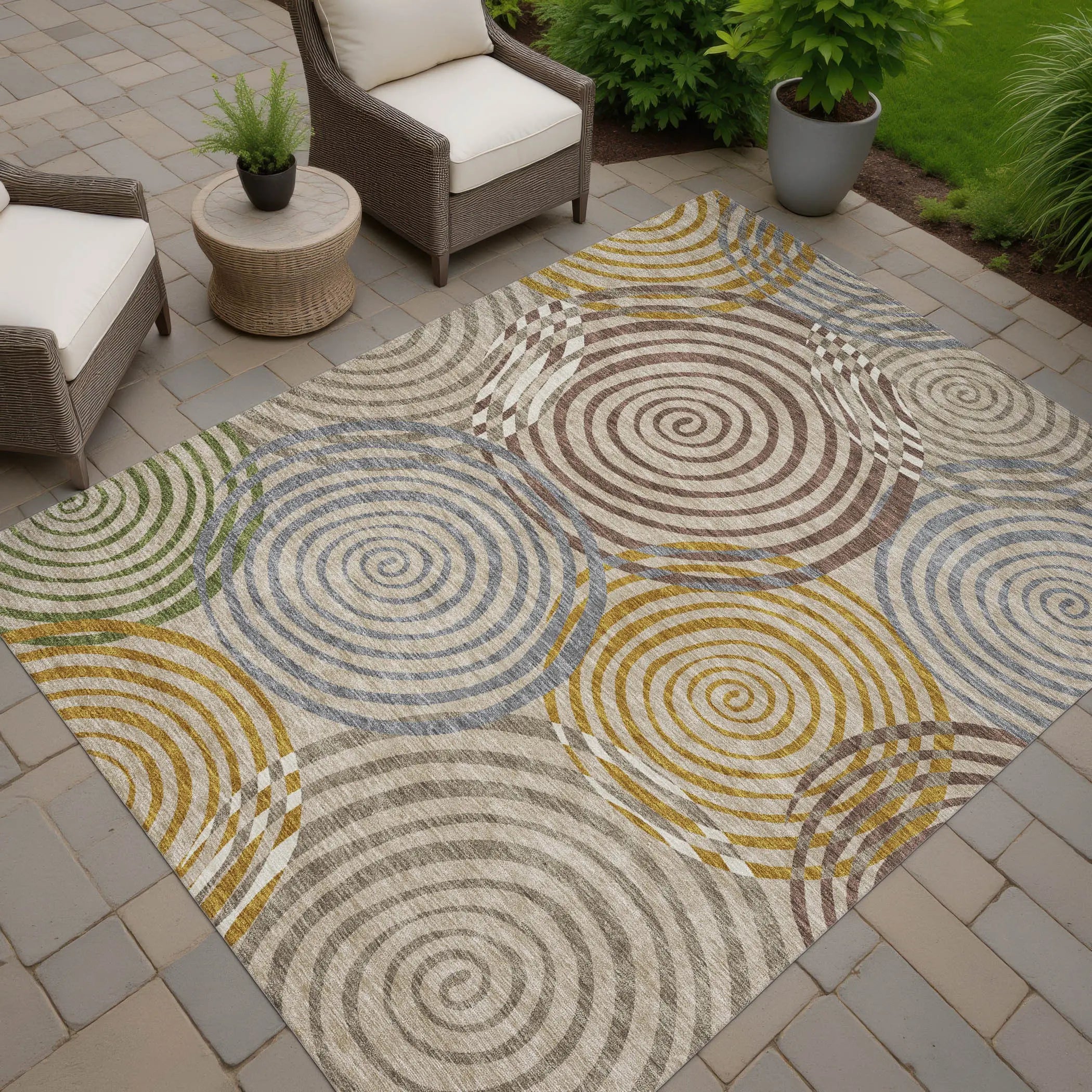 10' X 14' Beige And Brown Geometric Washable Indoor Outdoor Area Rug Homeroots Outdoor