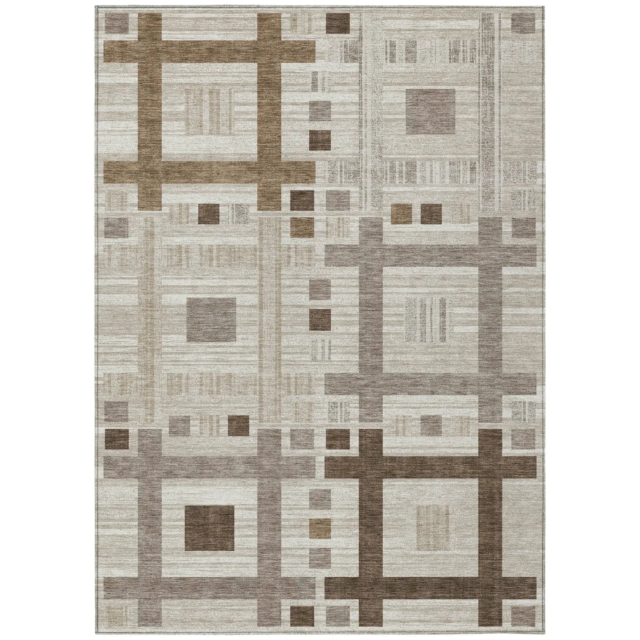 10' X 14' Beige And Brown Geometric Washable Indoor Outdoor Area Rug Homeroots Outdoor