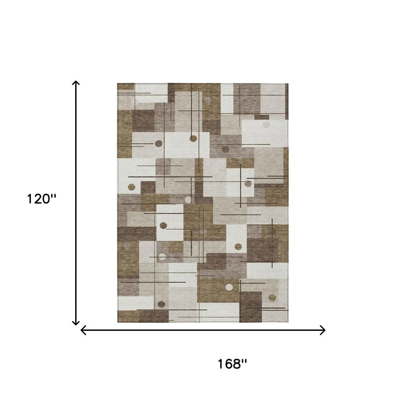 10' X 14' Beige And Brown Geometric Washable Indoor Outdoor Area Rug Homeroots Outdoor