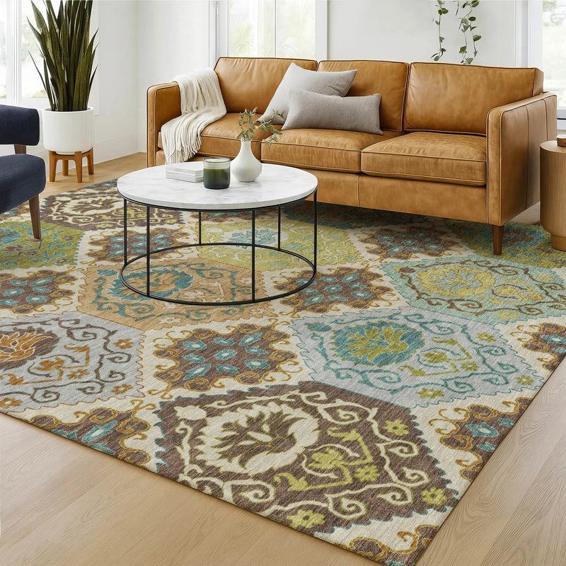 10' X 14' Beige And Brown Geometric Washable Indoor Outdoor Area Rug Homeroots Outdoor