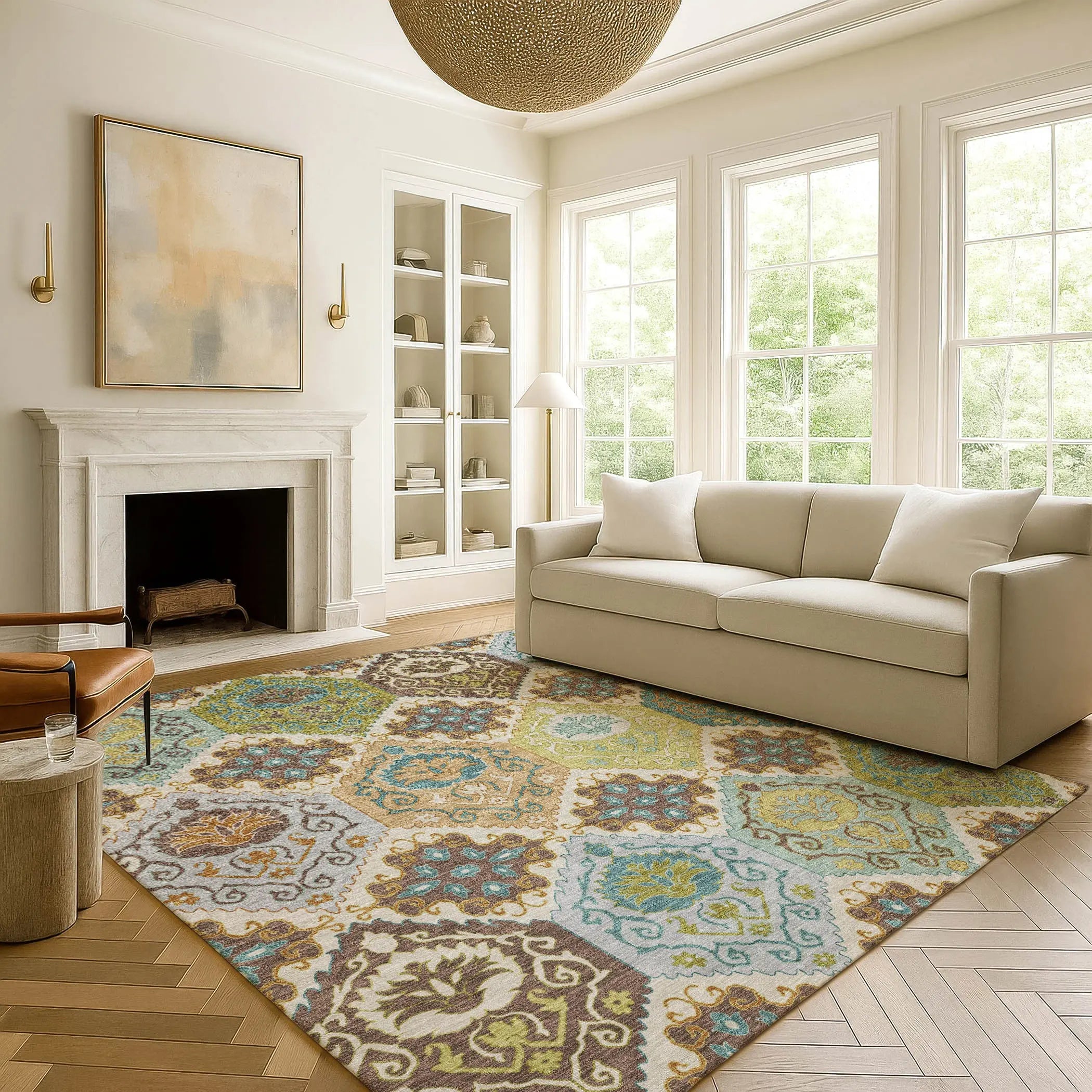 10' X 14' Beige And Brown Geometric Washable Indoor Outdoor Area Rug Homeroots Outdoor