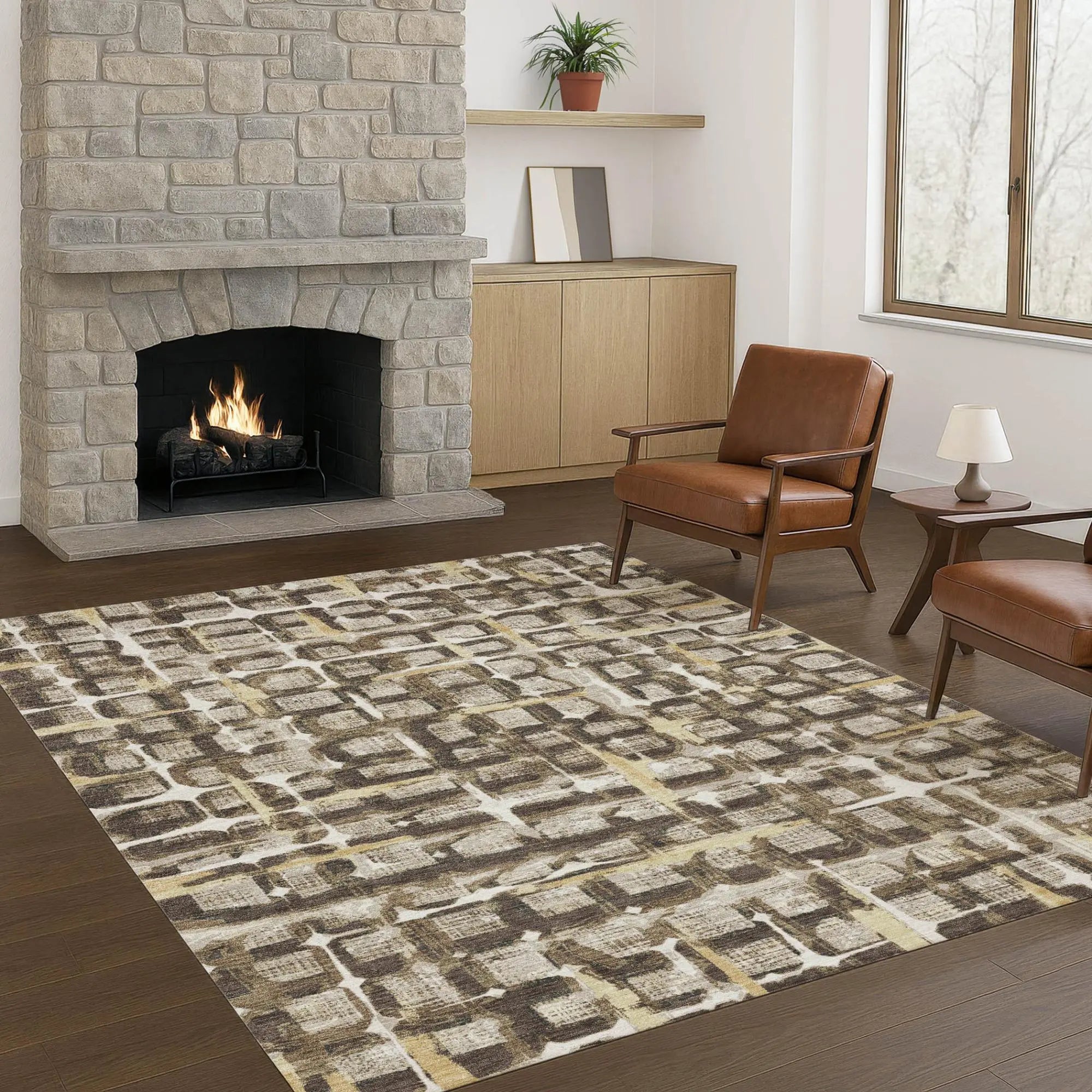 10' X 14' Beige And Brown Geometric Washable Indoor Outdoor Area Rug Homeroots Outdoor