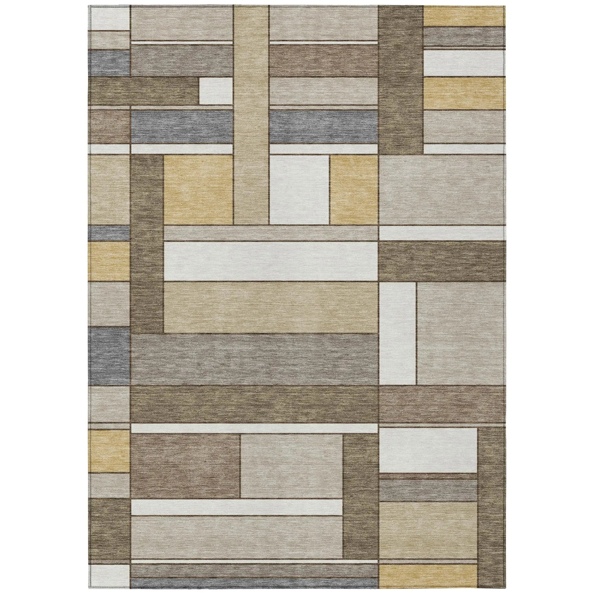 10' X 14' Beige And Brown Geometric Washable Indoor Outdoor Area Rug Homeroots Outdoor