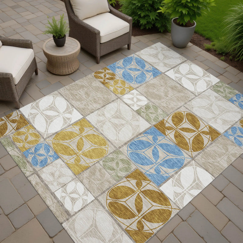 10' X 14' Beige And Brown Geometric Washable Indoor Outdoor Area Rug Homeroots Outdoor