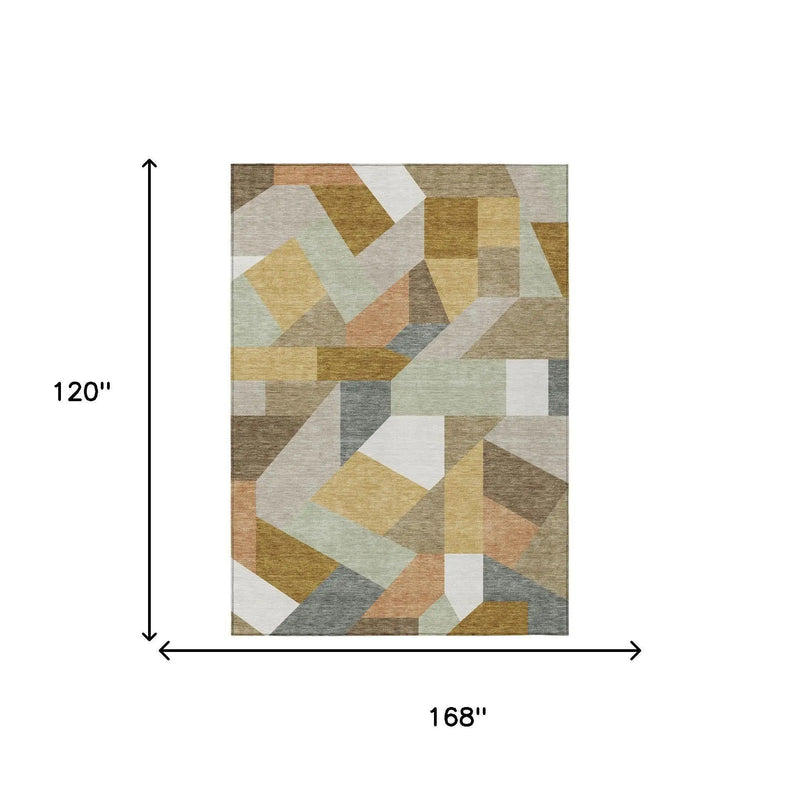 10' X 14' Beige And Brown Geometric Washable Indoor Outdoor Area Rug Homeroots Outdoor