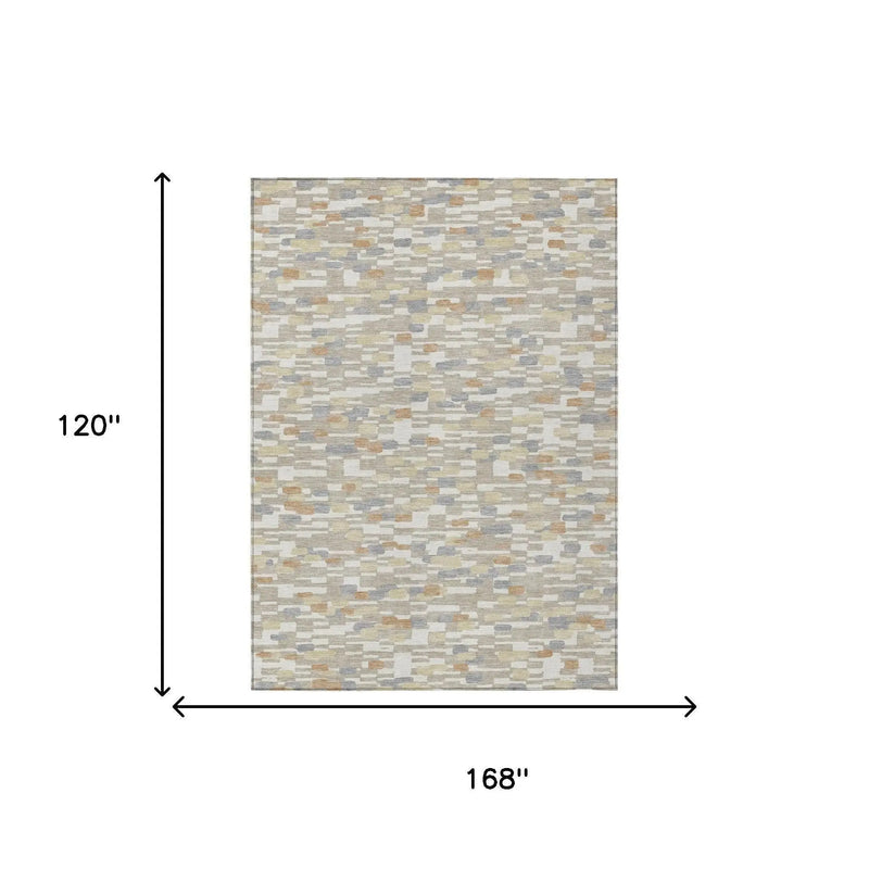 10' X 14' Beige And Brown Geometric Washable Indoor Outdoor Area Rug Homeroots Outdoor