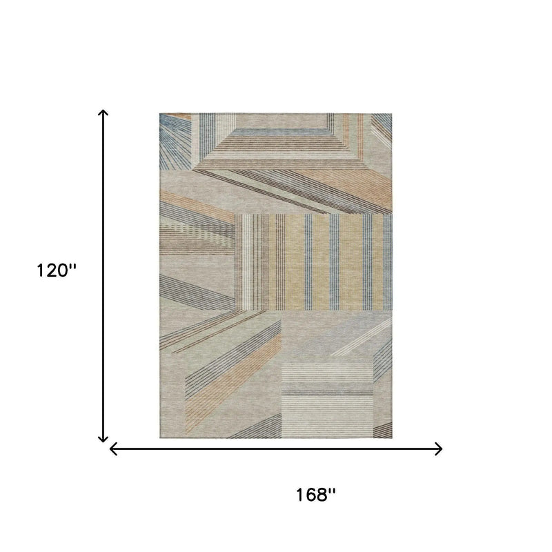 10' X 14' Beige And Brown Geometric Washable Indoor Outdoor Area Rug Homeroots Outdoor