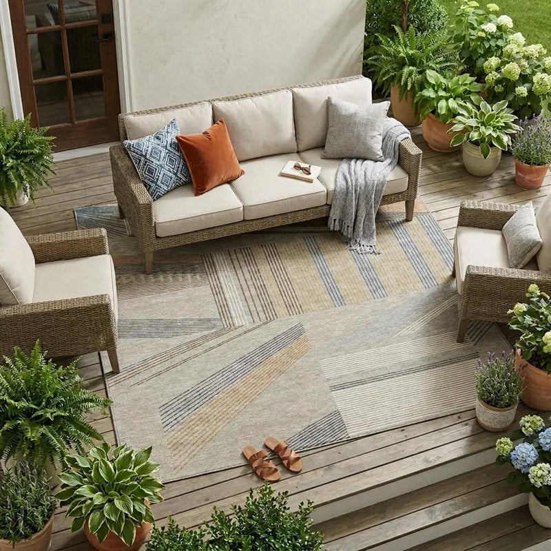 10' X 14' Beige And Brown Geometric Washable Indoor Outdoor Area Rug Homeroots Outdoor