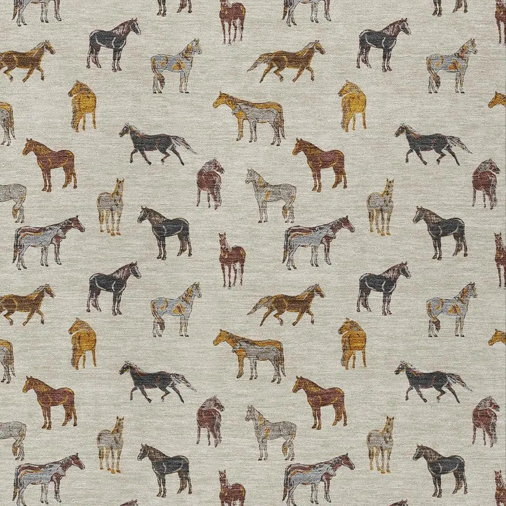 10' X 14' Beige And Brown Horse Washable Indoor Outdoor Area Rug Homeroots Outdoor