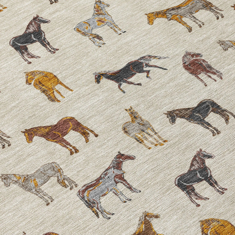 10' X 14' Beige And Brown Horse Washable Indoor Outdoor Area Rug Homeroots Outdoor