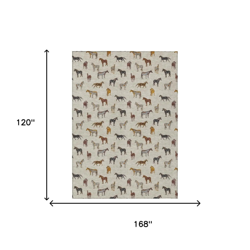 10' X 14' Beige And Brown Horse Washable Indoor Outdoor Area Rug Homeroots Outdoor