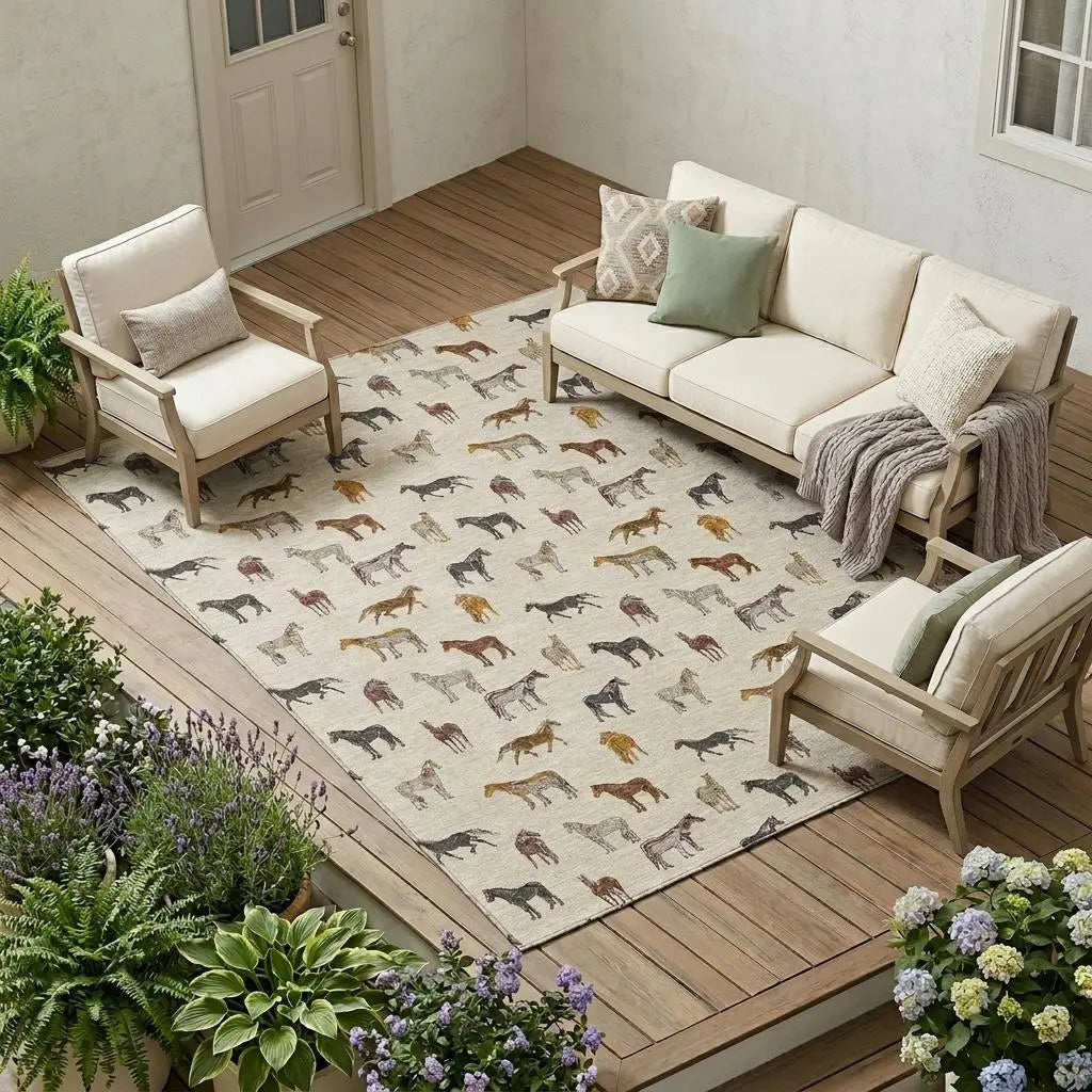 10' X 14' Beige And Brown Horse Washable Indoor Outdoor Area Rug Homeroots Outdoor