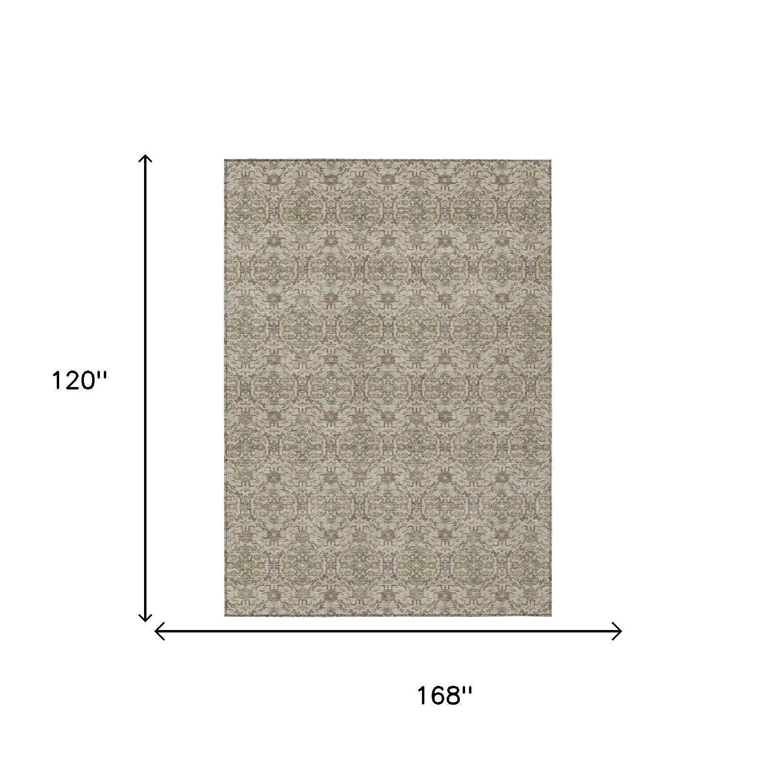 10' X 14' Beige And Brown Oriental Washable Indoor Outdoor Area Rug Homeroots Outdoor