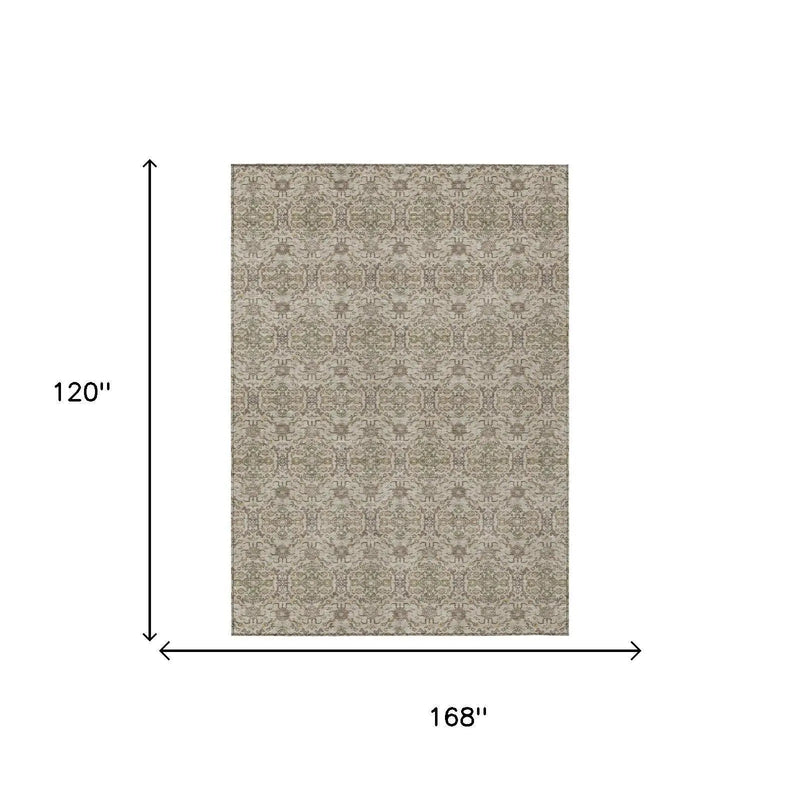 10' X 14' Beige And Brown Oriental Washable Indoor Outdoor Area Rug Homeroots Outdoor