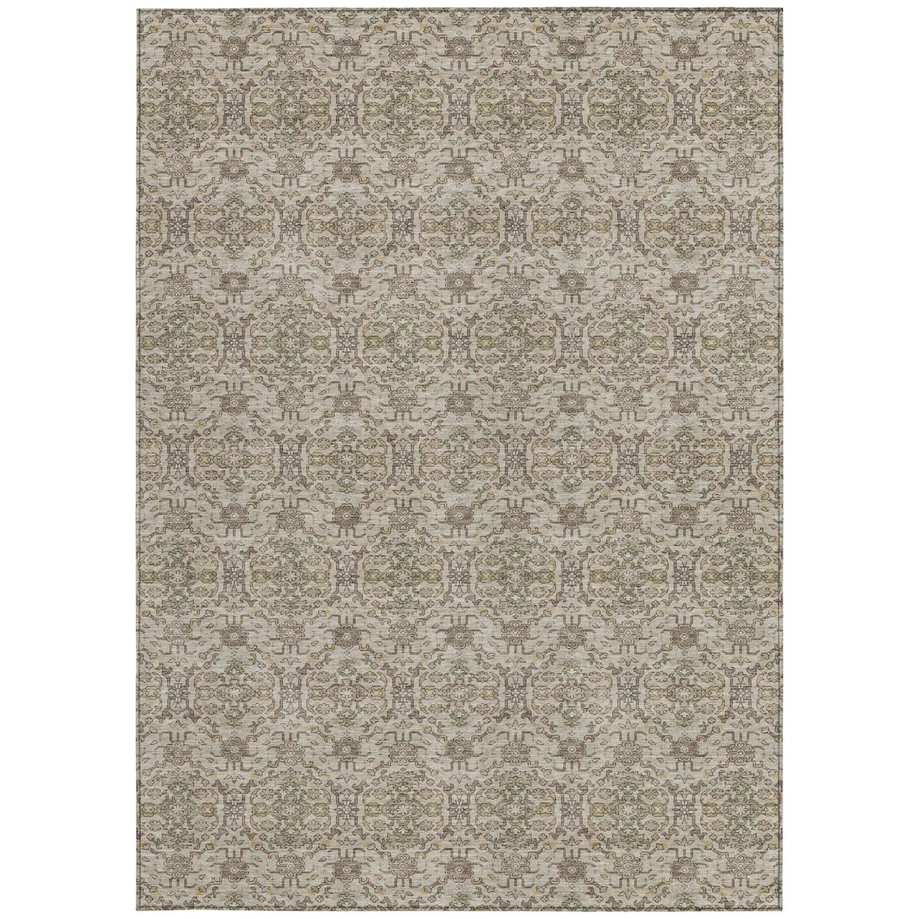 10' X 14' Beige And Brown Oriental Washable Indoor Outdoor Area Rug Homeroots Outdoor
