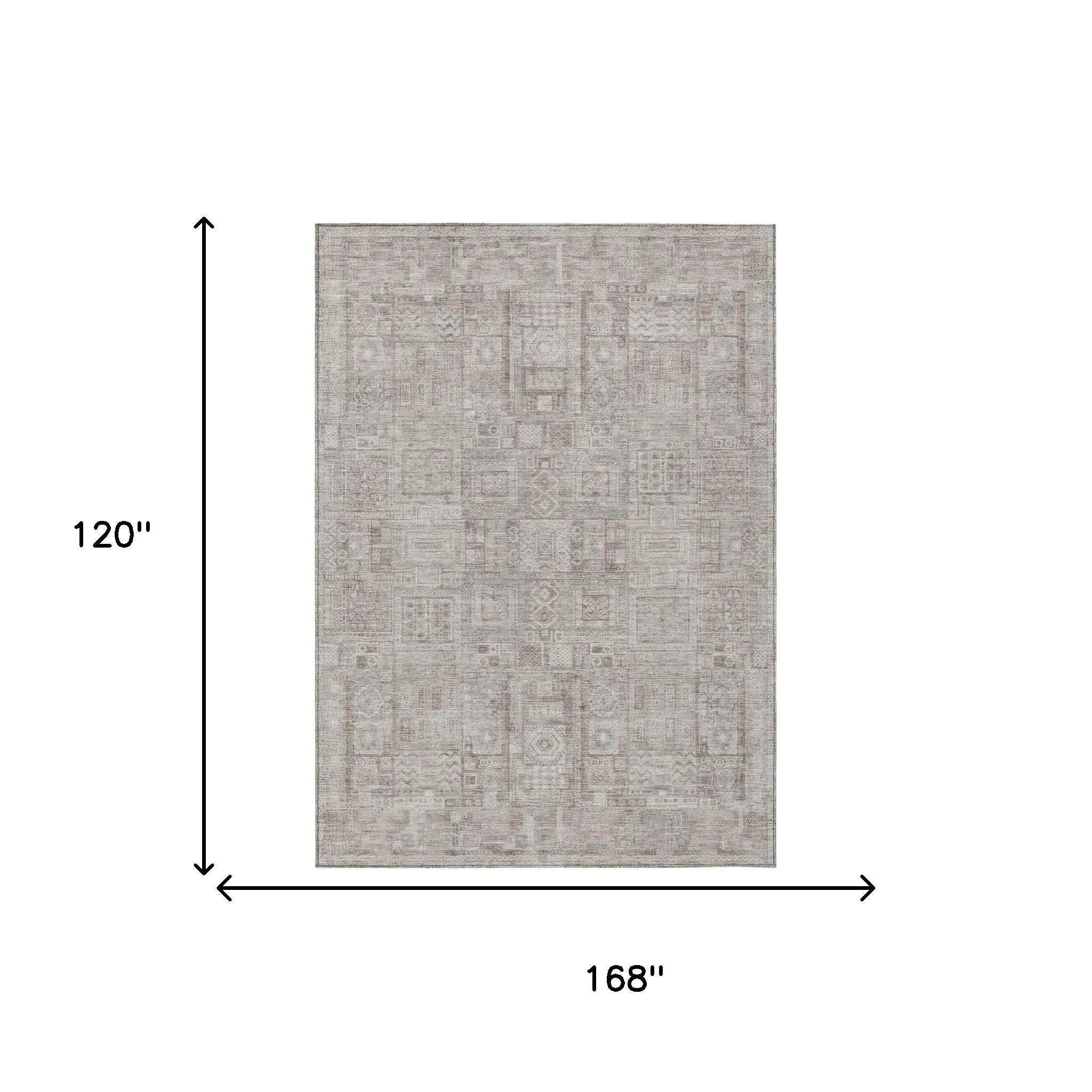 10' X 14' Beige And Brown Oriental Washable Indoor Outdoor Area Rug Homeroots Outdoor