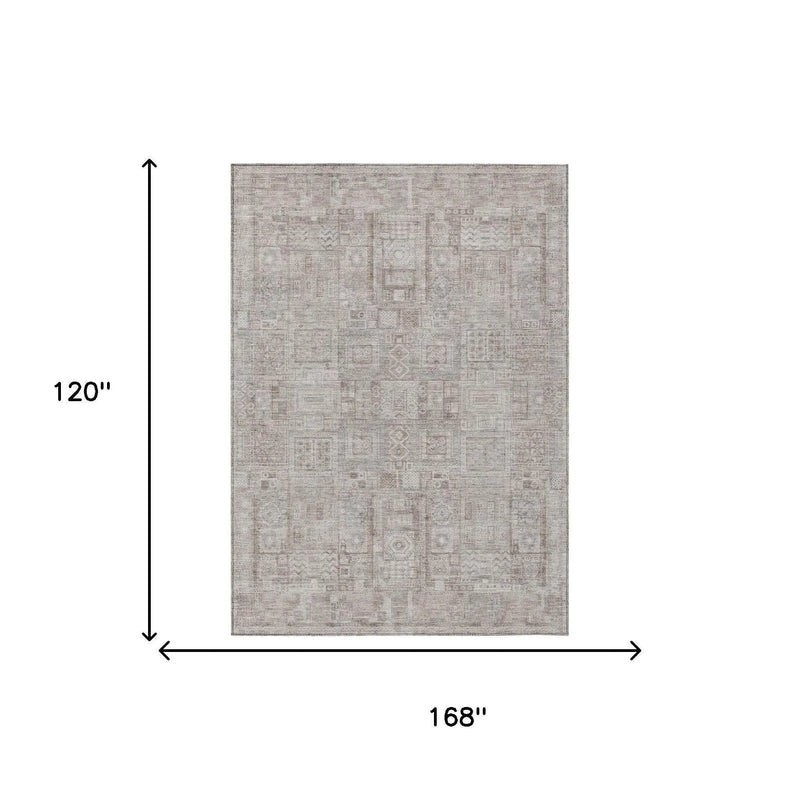 10' X 14' Beige And Brown Oriental Washable Indoor Outdoor Area Rug Homeroots Outdoor